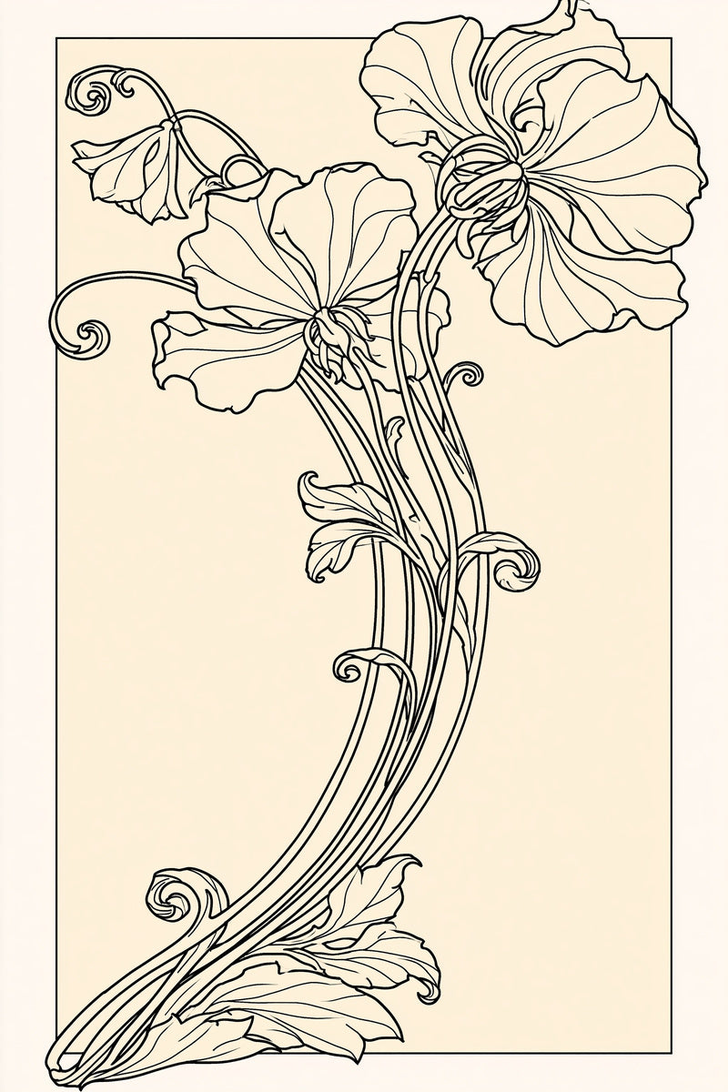 Flowing Decorative Frame Art Nouveau from Art Nouveau Needlework Book 4, a digital embroidery design reference for machine embroidery designs, embroidery patterns and frames and monogram spaces.