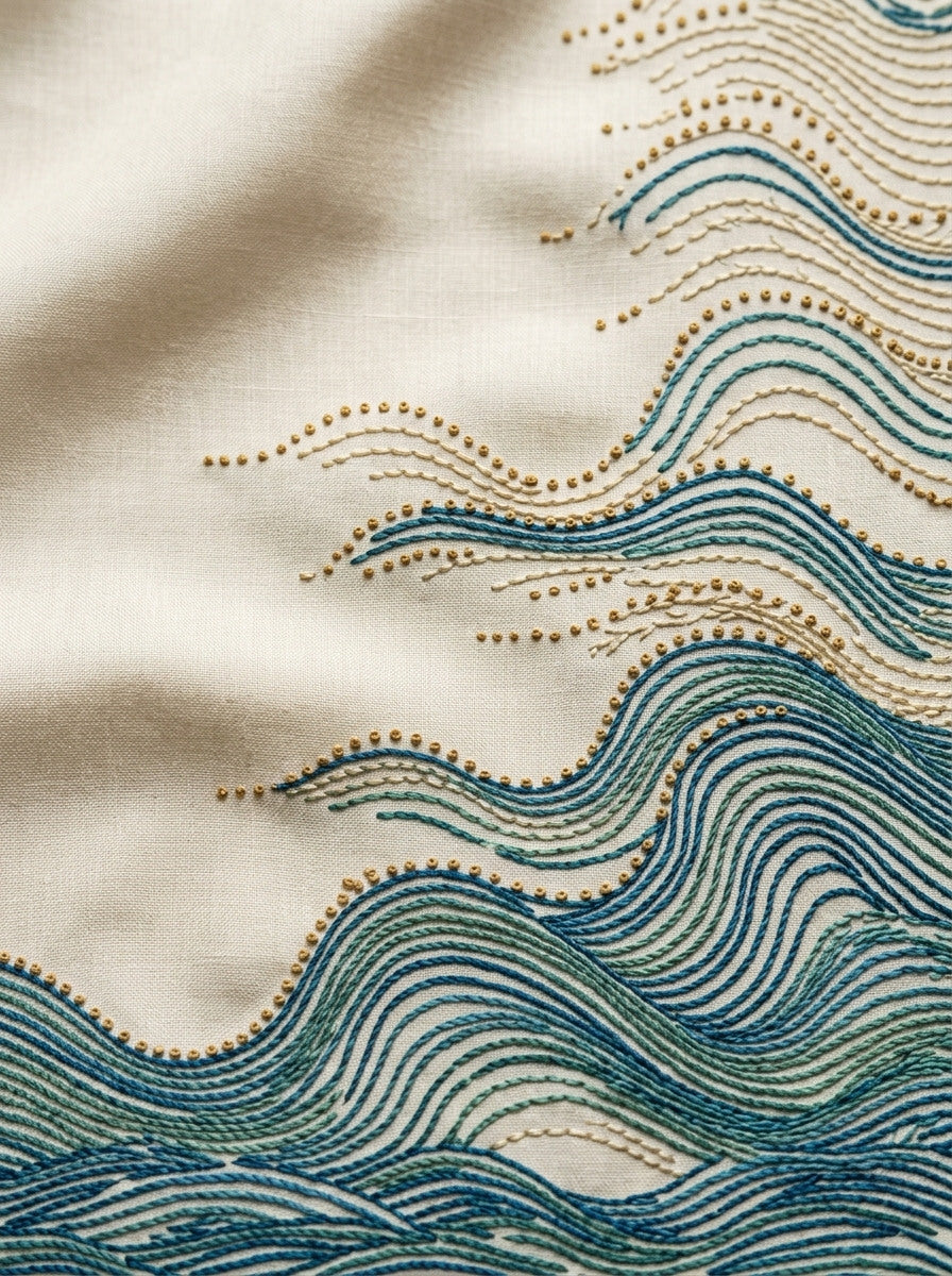 Flowing Wave Border East Asian from East Asian Inspired Embroidery Book 1, a digital embroidery design reference for machine embroidery designs, embroidery patterns and border and edge embroidery.