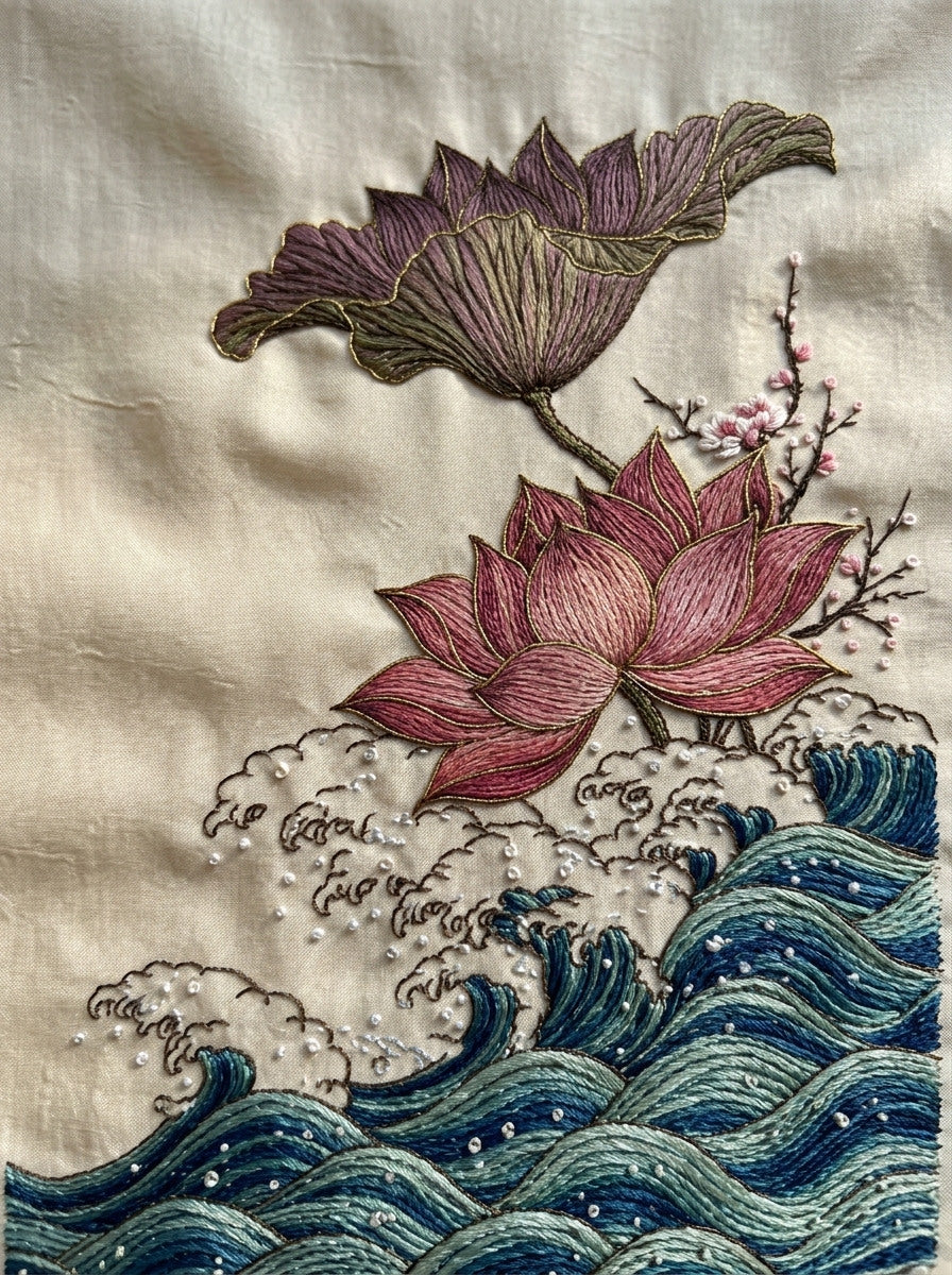 Flowing Wave Border East Asian from East Asian Inspired Embroidery Book 4, a digital embroidery design reference for machine embroidery designs, embroidery patterns and border and edge embroidery.