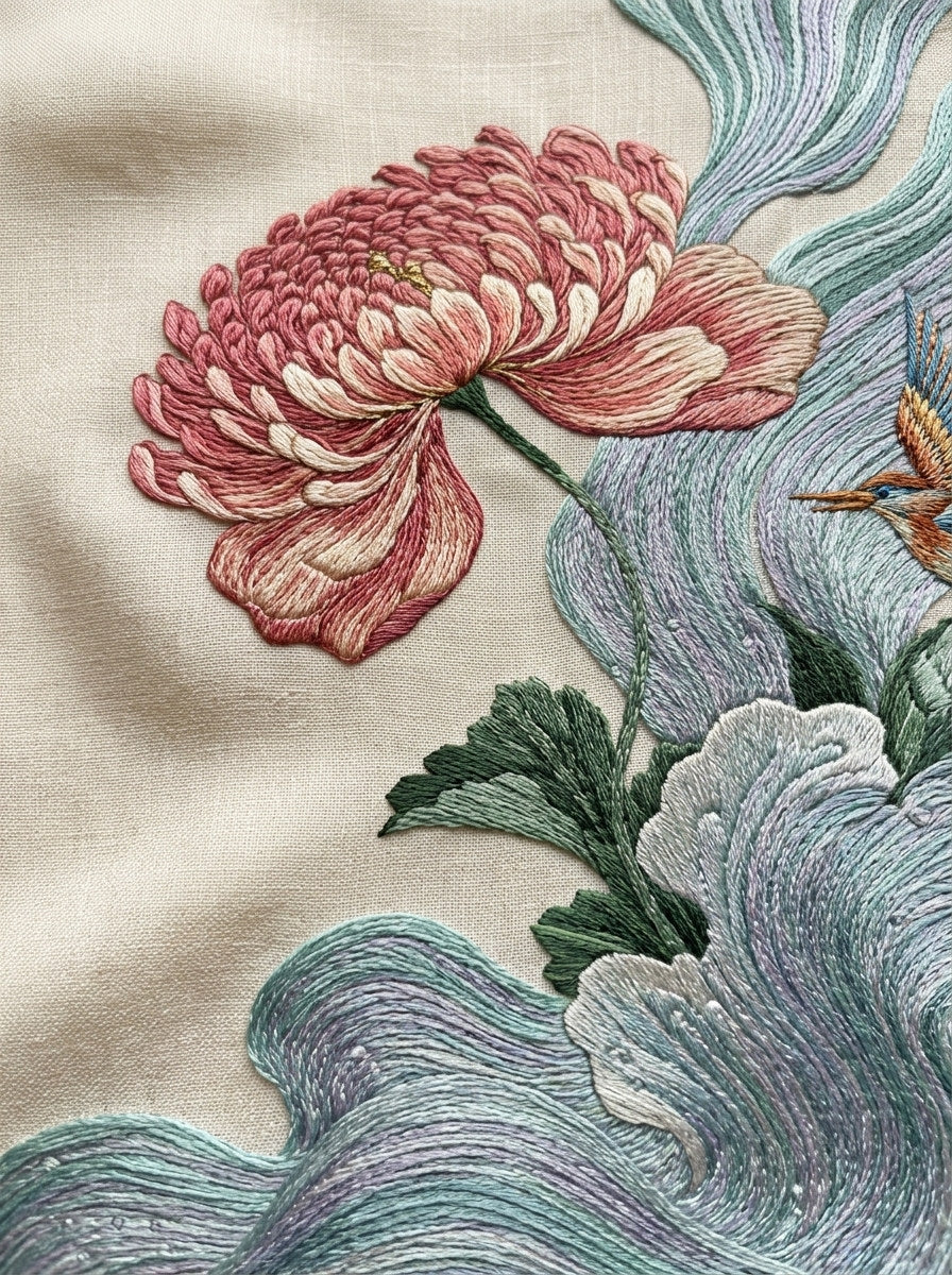 Flowing Wave Border East Asian from East Asian Inspired Embroidery Book 6, a digital embroidery design reference for machine embroidery designs, embroidery patterns and border and edge embroidery.
