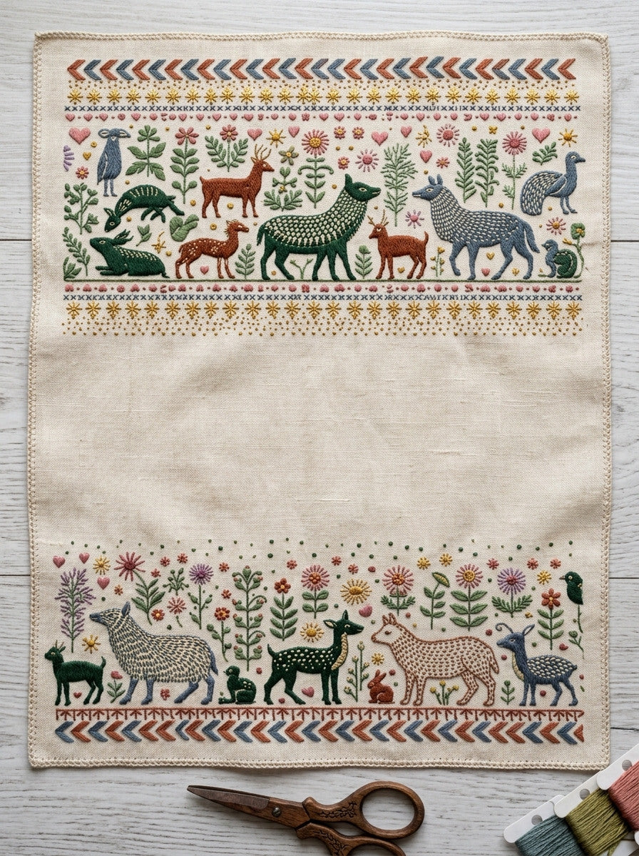 Folk Animal Border Global Folk from Global Folk Art Embroidery Book 3, a digital embroidery design reference for machine embroidery designs, embroidery patterns and border and edge embroidery.