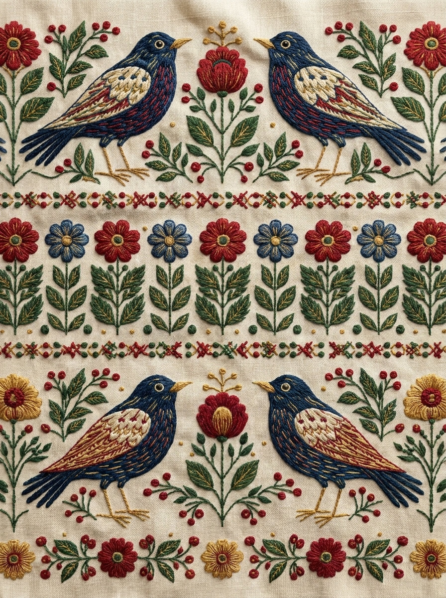 Folk Bird Border from Hungarian & Slavic Embroidery Motifs Book 3, a digital embroidery design reference for machine embroidery designs, embroidery patterns and border and edge embroidery.
