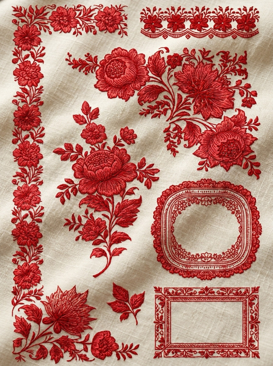 Folk Border Corner And Frame from Hungarian & Slavic Embroidery Motifs Book 1, a digital embroidery design reference for machine embroidery designs, embroidery patterns and border and edge embroidery.