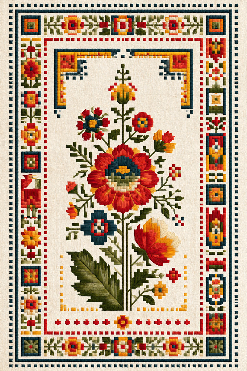 Folk Border Symbolic Frame And from Global Folk Art Embroidery Book 3, a digital embroidery design reference for machine embroidery designs, embroidery patterns and border and edge embroidery.