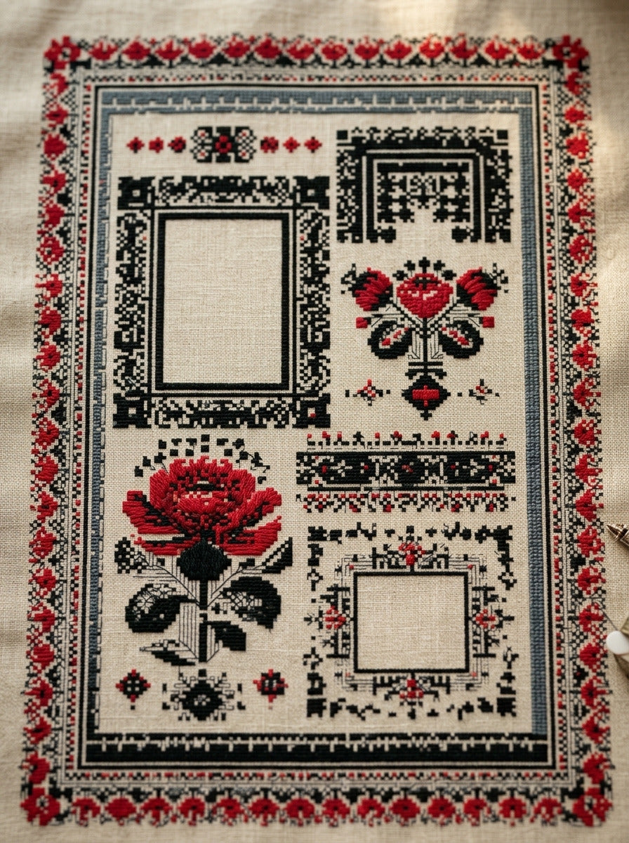 Folk Border Symbolic Frame And from Global Folk Art Embroidery Book 2, a digital embroidery design reference for machine embroidery designs, embroidery patterns and border and edge embroidery.