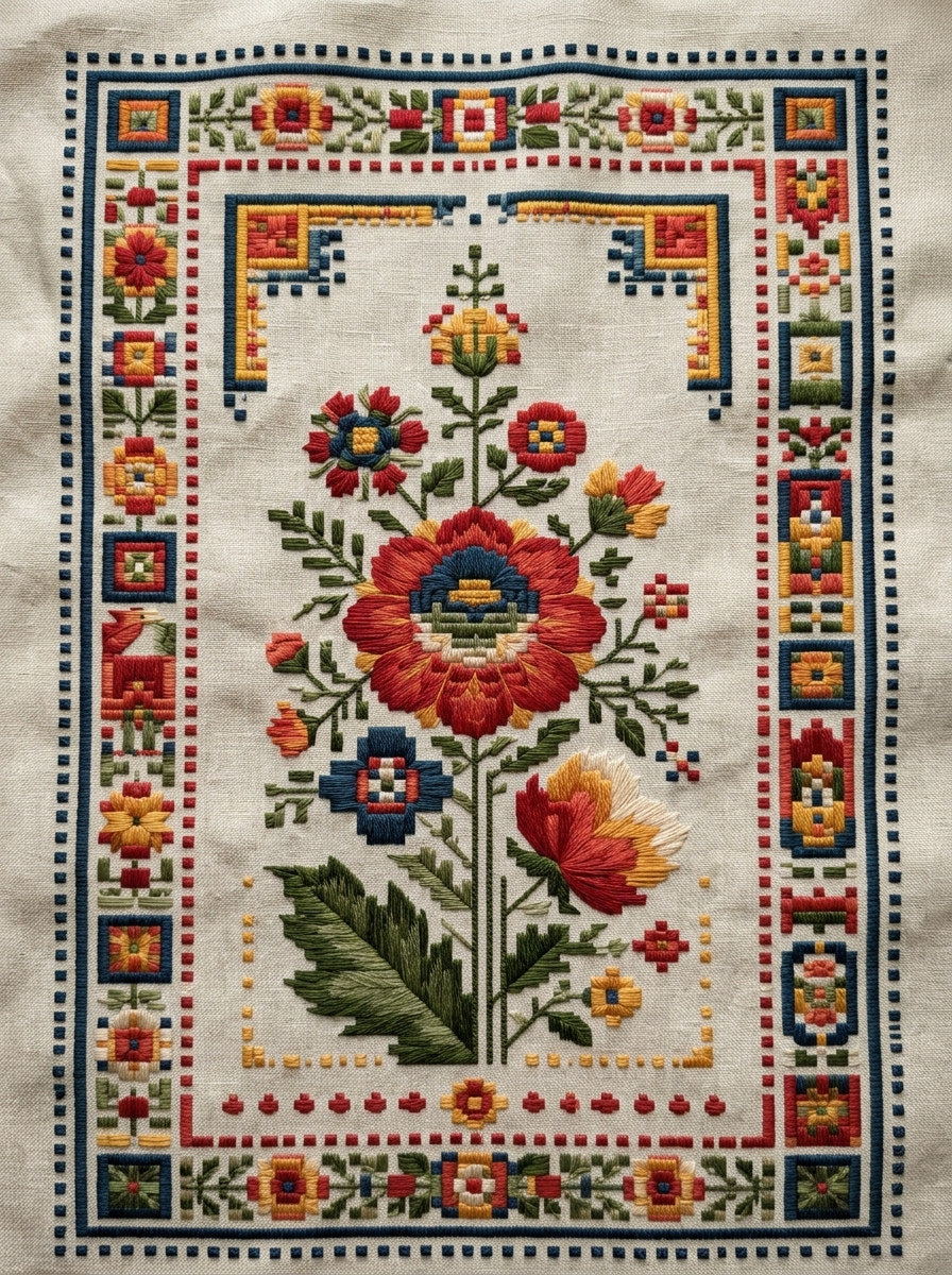 Folk Border Symbolic Frame And from Global Folk Art Embroidery Book 3, a digital embroidery design reference for machine embroidery designs, embroidery patterns and border and edge embroidery.