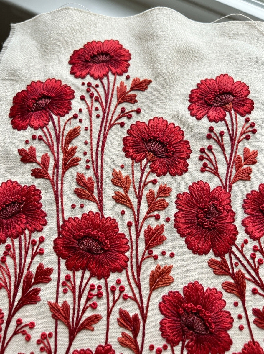 Folk Flower Border Folk Redwork from Folk Redwork & Country Florals Book 2, a digital embroidery design reference for machine embroidery designs, embroidery patterns and border and edge embroidery.