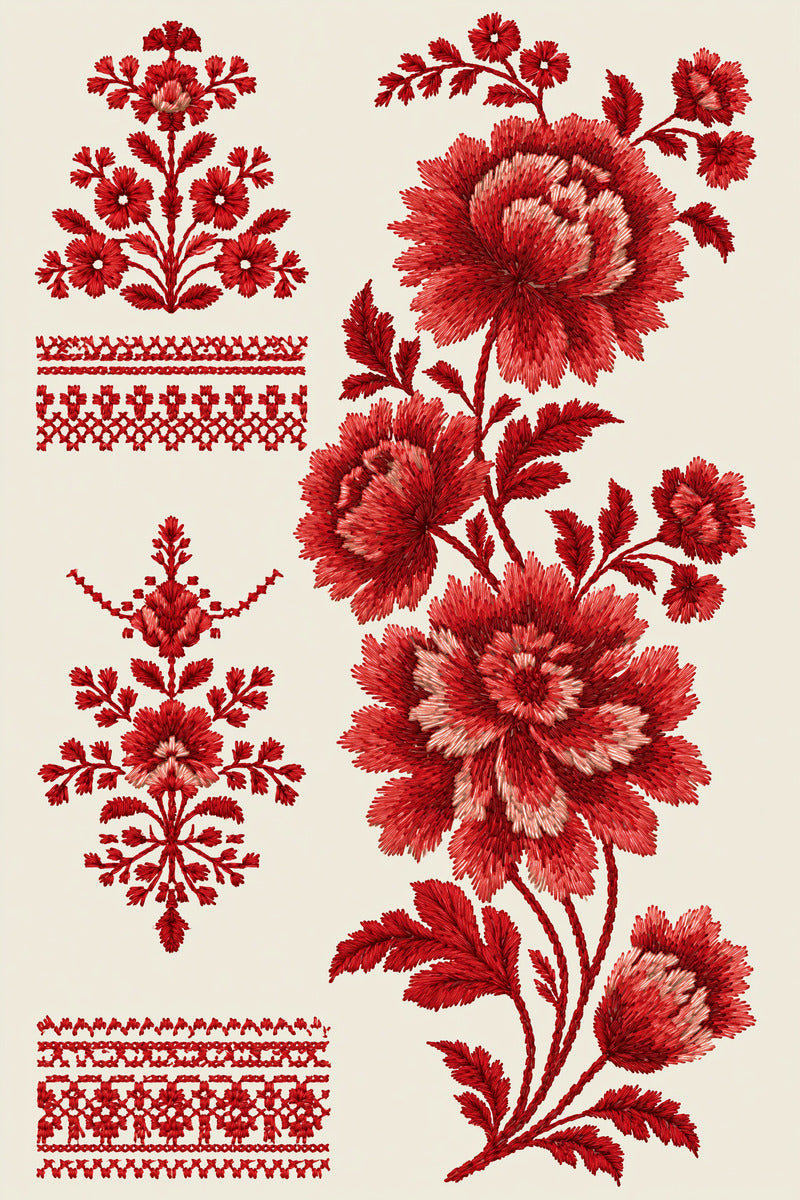 Folk Garment Placement Set from Hungarian & Slavic Embroidery Motifs Book 4, a digital embroidery design reference for machine embroidery designs, embroidery patterns and lace and broderie details.