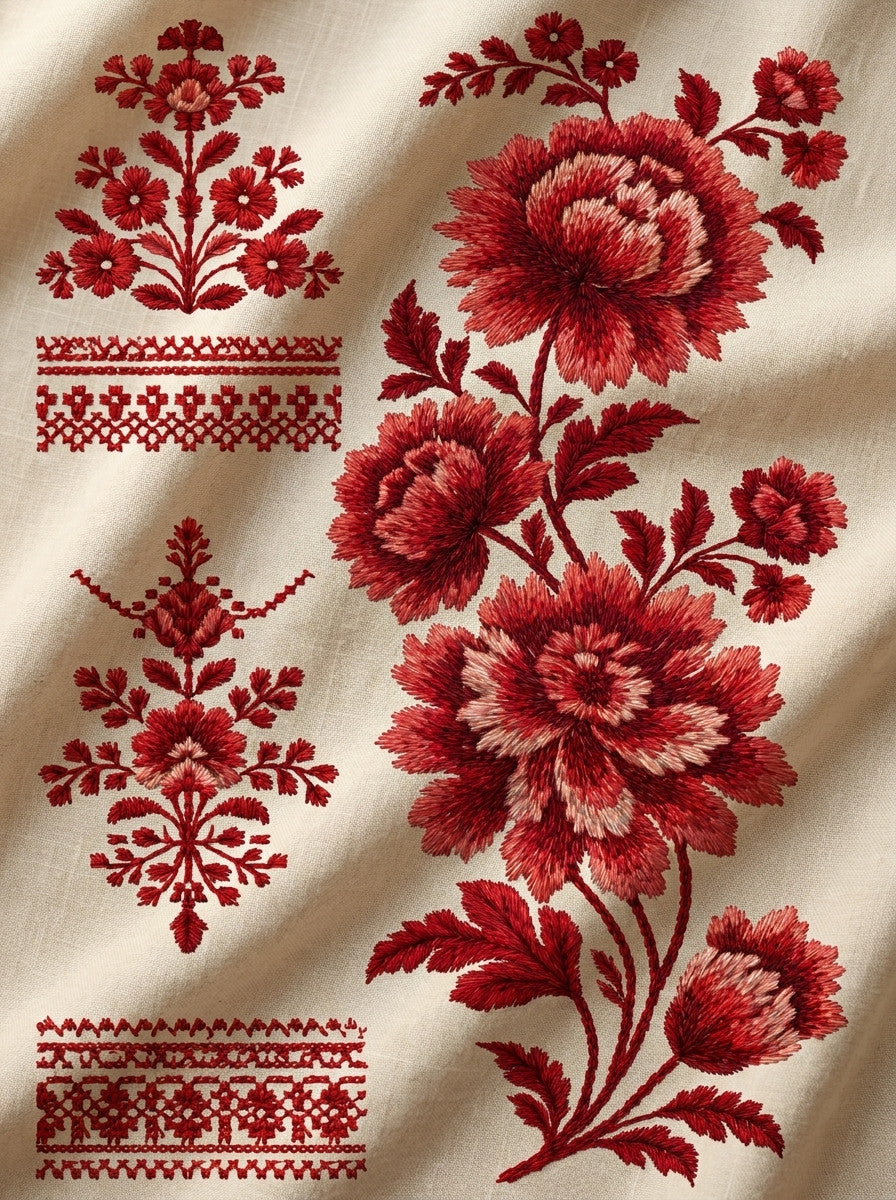 Folk Garment Placement Set from Hungarian & Slavic Embroidery Motifs Book 4, a digital embroidery design reference for machine embroidery designs, embroidery patterns and lace and broderie details.