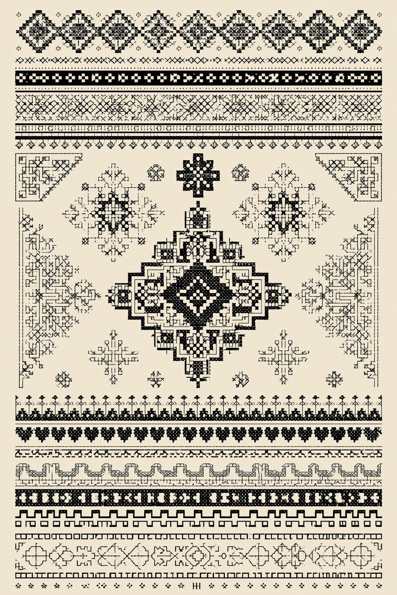 Folk Geometric Sampler Library Plate from Hungarian & Slavic Embroidery Motifs Book 3, a digital embroidery design reference for machine embroidery designs, embroidery patterns and embroidery design reference.