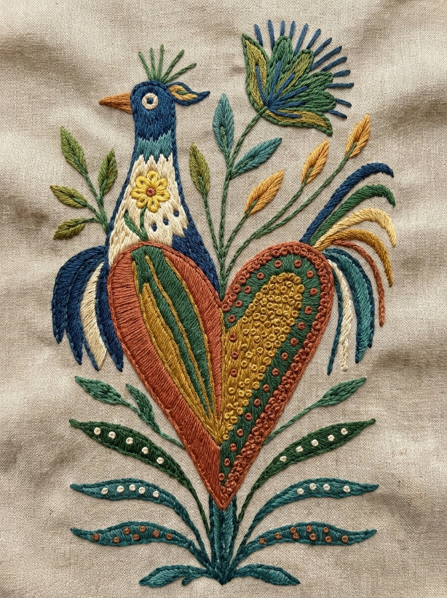 Folk Kitchen Heart Motif Kitchen from Kitchen Towels & Aprons Embroidery Book 4, a digital embroidery design reference for machine embroidery designs, embroidery patterns and linen and home textile projects.