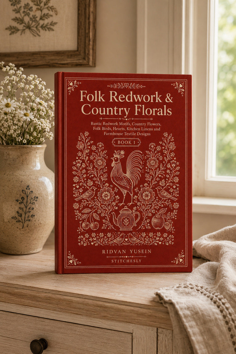 Folk Redwork And Country Florals 1 Book 02 from Folk Redwork & Country Florals Book 1, a digital embroidery design reference for machine embroidery designs, embroidery patterns and botanical and floral embroidery.