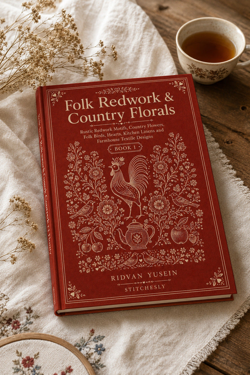 Folk Redwork And Country Florals 1 Book 03 from Folk Redwork & Country Florals Book 1, a digital embroidery design reference for machine embroidery designs, embroidery patterns and botanical and floral embroidery.