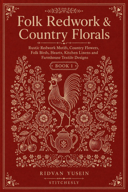 Folk Redwork And Country Florals 1 Book from Folk Redwork & Country Florals Book 1, a digital embroidery design reference for machine embroidery designs, embroidery patterns and botanical and floral embroidery.