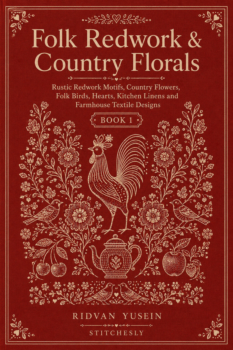 Folk Redwork And Country Florals 1 Book from Folk Redwork & Country Florals Book 1, a digital embroidery design reference for machine embroidery designs, embroidery patterns and botanical and floral embroidery.