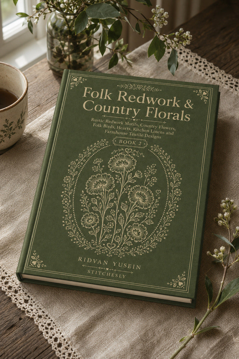 Folk Redwork And Country Florals 2 Book 02 from Folk Redwork & Country Florals Book 2, a digital embroidery design reference for machine embroidery designs, embroidery patterns and botanical and floral embroidery.