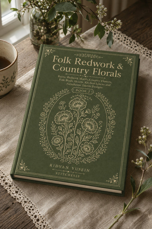 Folk Redwork And Country Florals 2 Book 02 from Folk Redwork & Country Florals Book 2, a digital embroidery design reference for machine embroidery designs, embroidery patterns and botanical and floral embroidery.