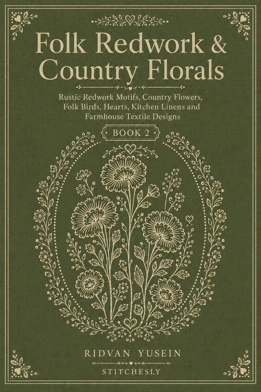 Folk Redwork And Country Florals 2 Book 03 from Folk Redwork & Country Florals Book 2, a digital embroidery design reference for machine embroidery designs, embroidery patterns and botanical and floral embroidery.