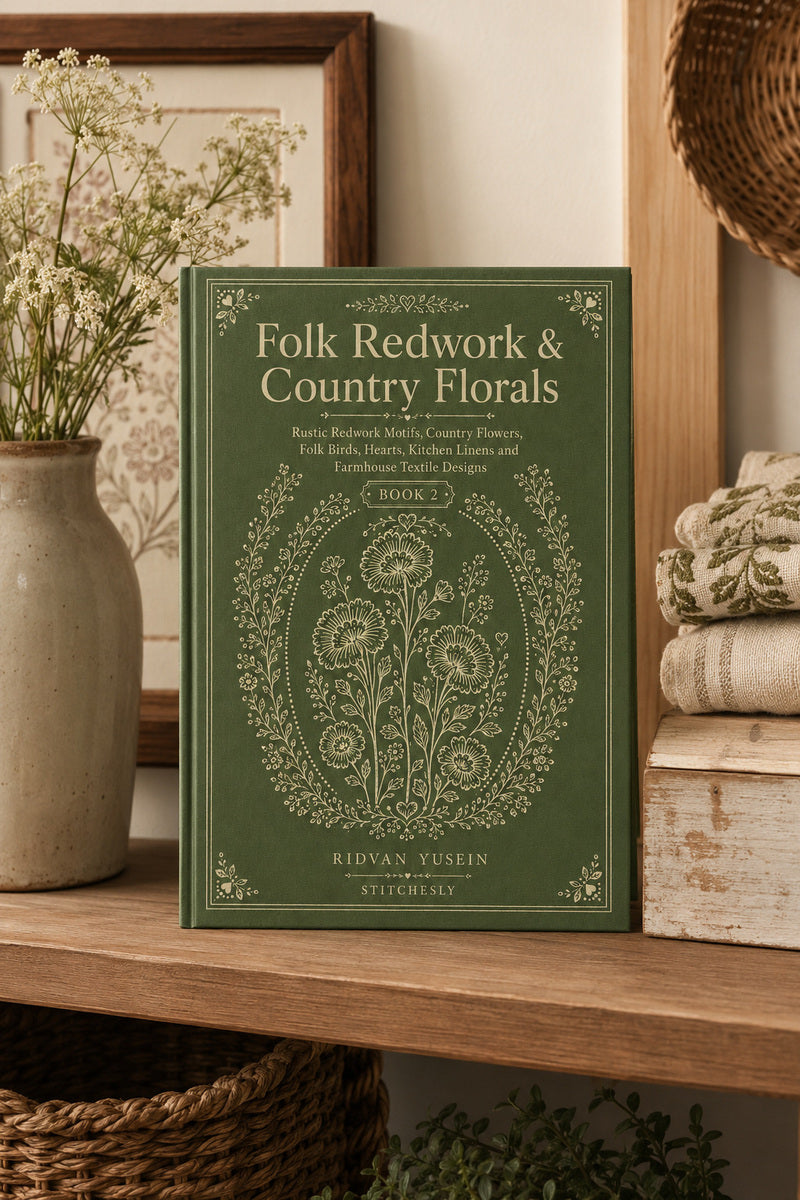 Folk Redwork And Country Florals 2 Book from Folk Redwork & Country Florals Book 2, a digital embroidery design reference for machine embroidery designs, embroidery patterns and botanical and floral embroidery.