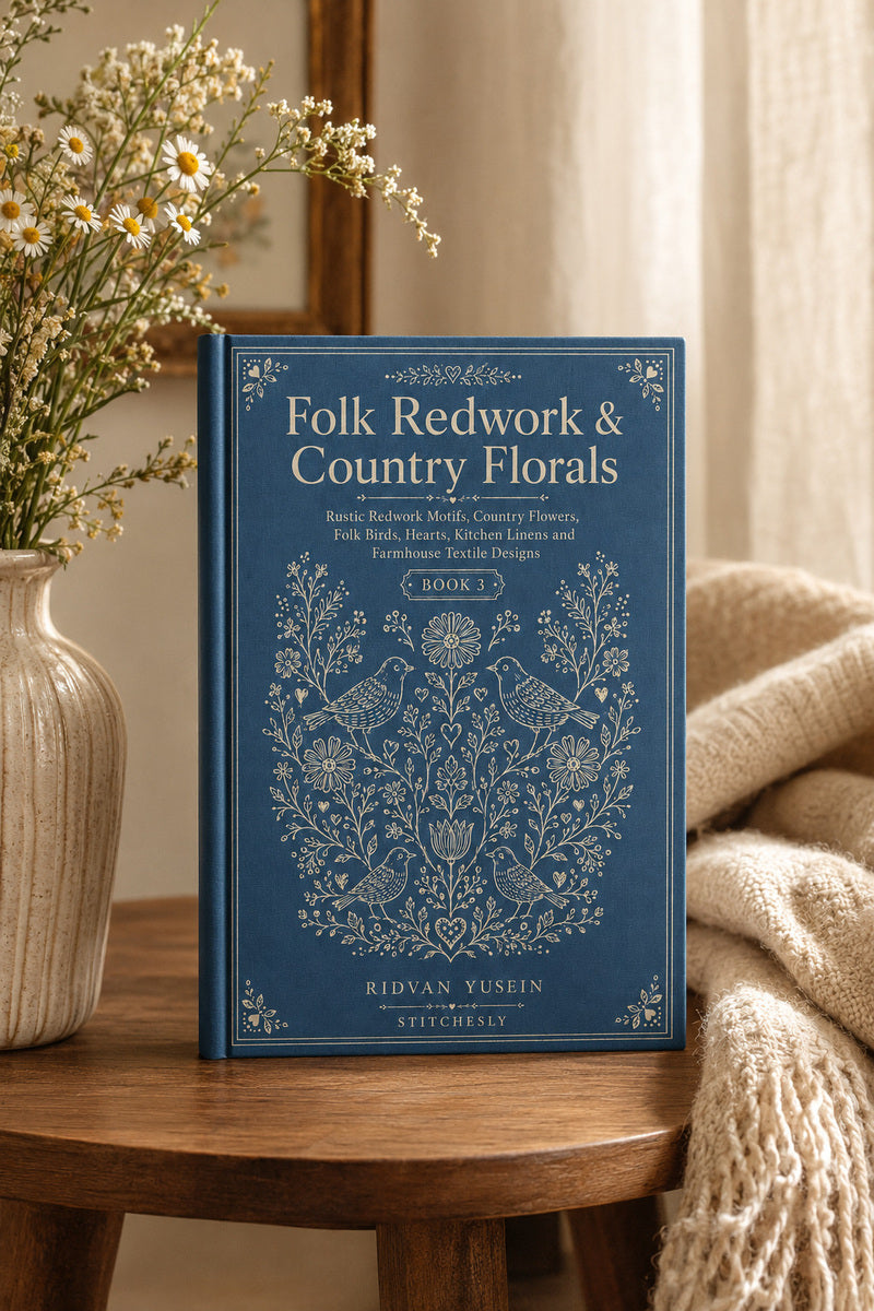 Folk Redwork And Country Florals 3 Book 02 from Folk Redwork & Country Florals Book 3, a digital embroidery design reference for machine embroidery designs, embroidery patterns and botanical and floral embroidery.
