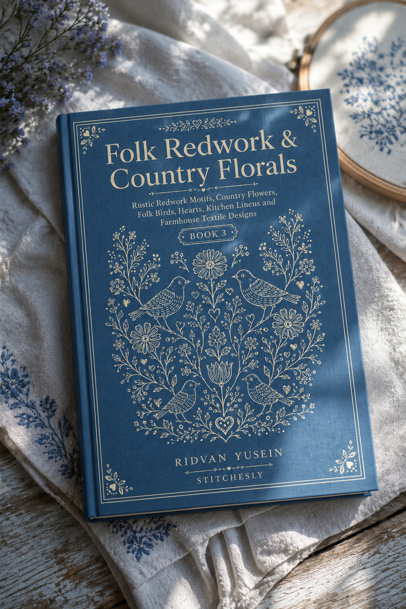 Folk Redwork And Country Florals 3 Book 03 from Folk Redwork & Country Florals Book 3, a digital embroidery design reference for machine embroidery designs, embroidery patterns and botanical and floral embroidery.