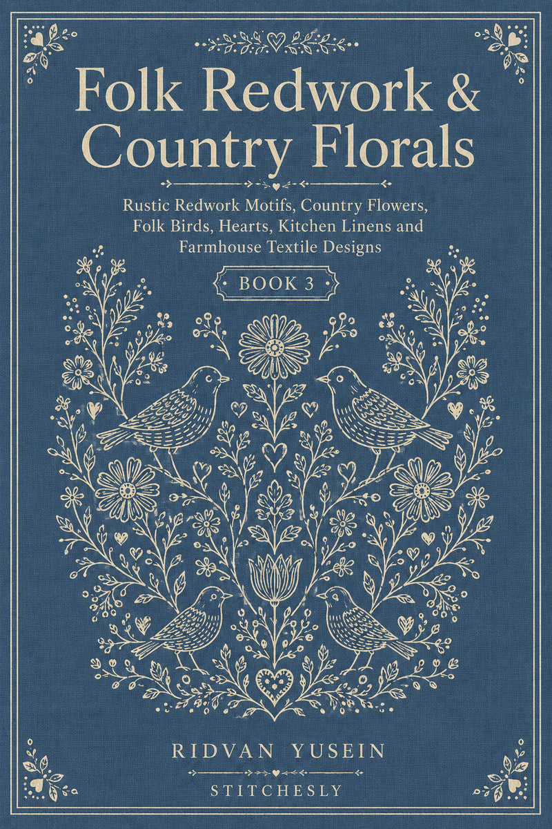 Folk Redwork And Country Florals 3 Book from Folk Redwork & Country Florals Book 3, a digital embroidery design reference for machine embroidery designs, embroidery patterns and botanical and floral embroidery.