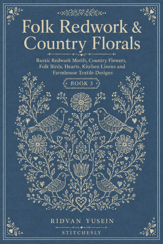 Folk Redwork And Country Florals 3 Book from Folk Redwork & Country Florals Book 3, a digital embroidery design reference for machine embroidery designs, embroidery patterns and botanical and floral embroidery.