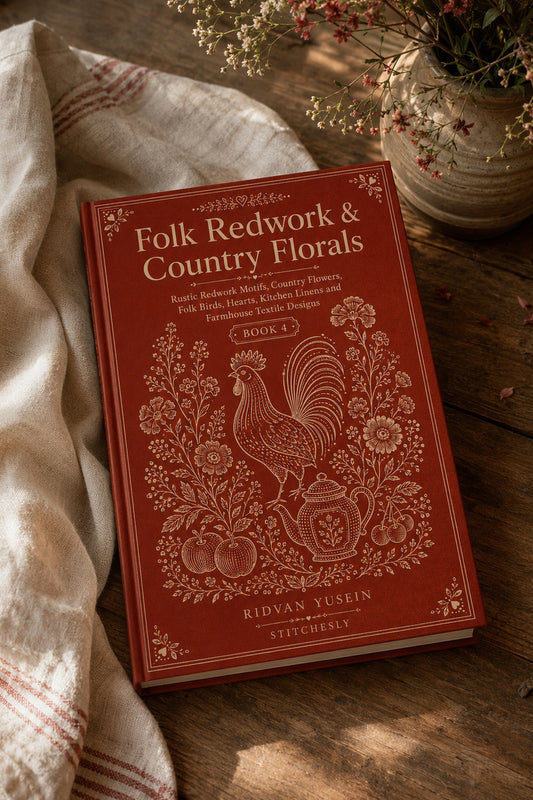 Folk Redwork And Country Florals 4 Book 02 from Folk Redwork & Country Florals Book 4, a digital embroidery design reference for machine embroidery designs, embroidery patterns and botanical and floral embroidery.