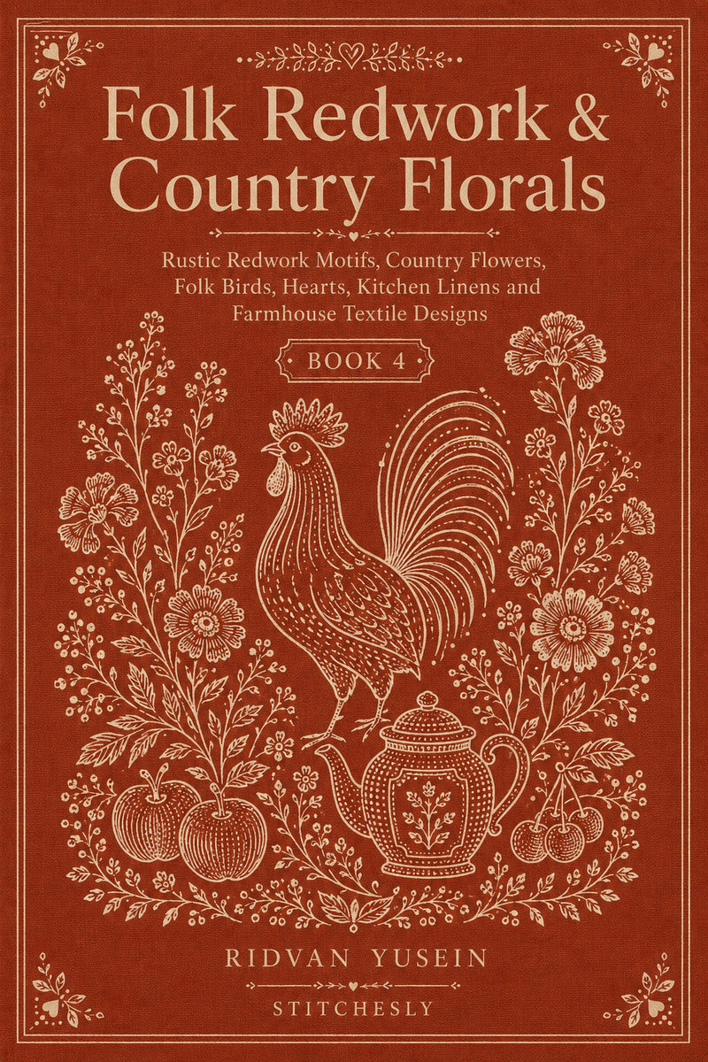 Folk Redwork And Country Florals 4 Book 03 from Folk Redwork & Country Florals Book 4, a digital embroidery design reference for machine embroidery designs, embroidery patterns and botanical and floral embroidery.