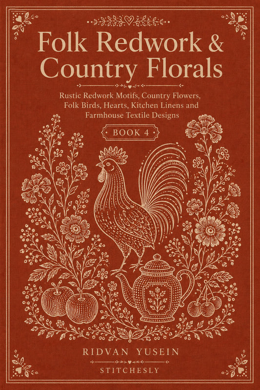 Folk Redwork And Country Florals 4 Book 03 from Folk Redwork & Country Florals Book 4, a digital embroidery design reference for machine embroidery designs, embroidery patterns and botanical and floral embroidery.