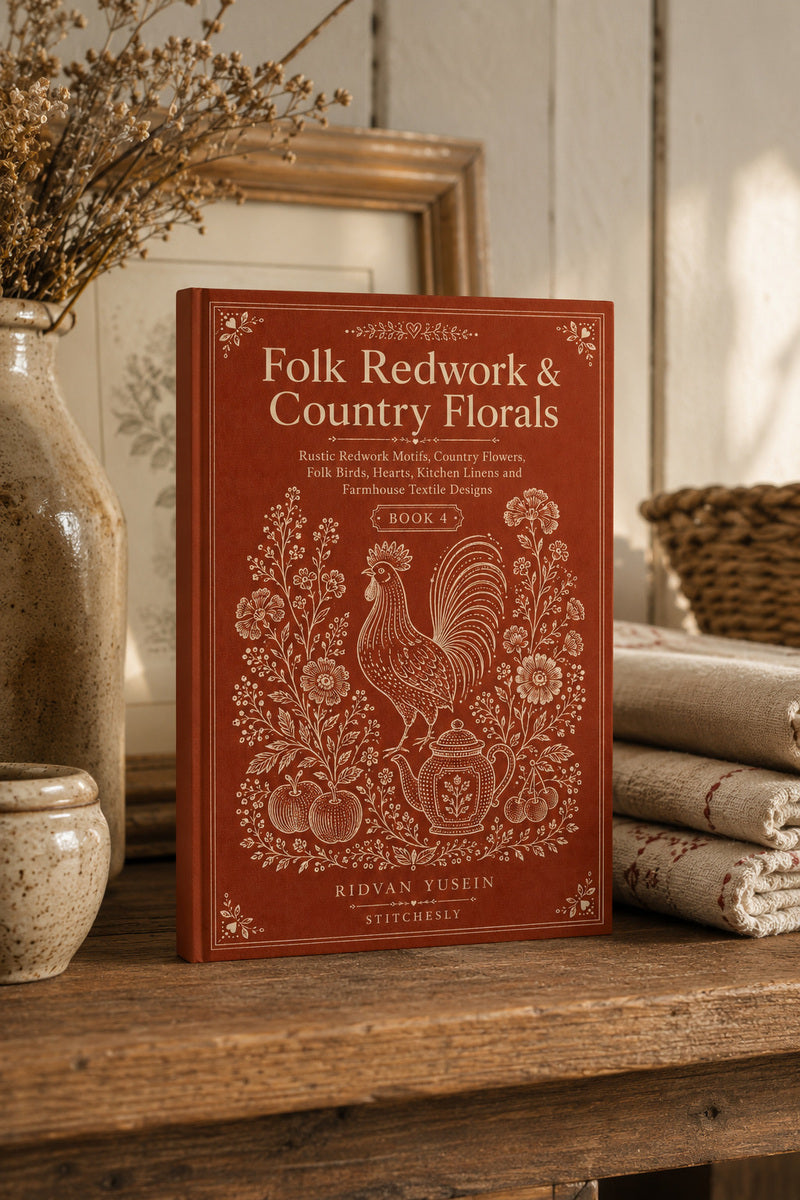 Folk Redwork And Country Florals 4 Book from Folk Redwork & Country Florals Book 4, a digital embroidery design reference for machine embroidery designs, embroidery patterns and botanical and floral embroidery.