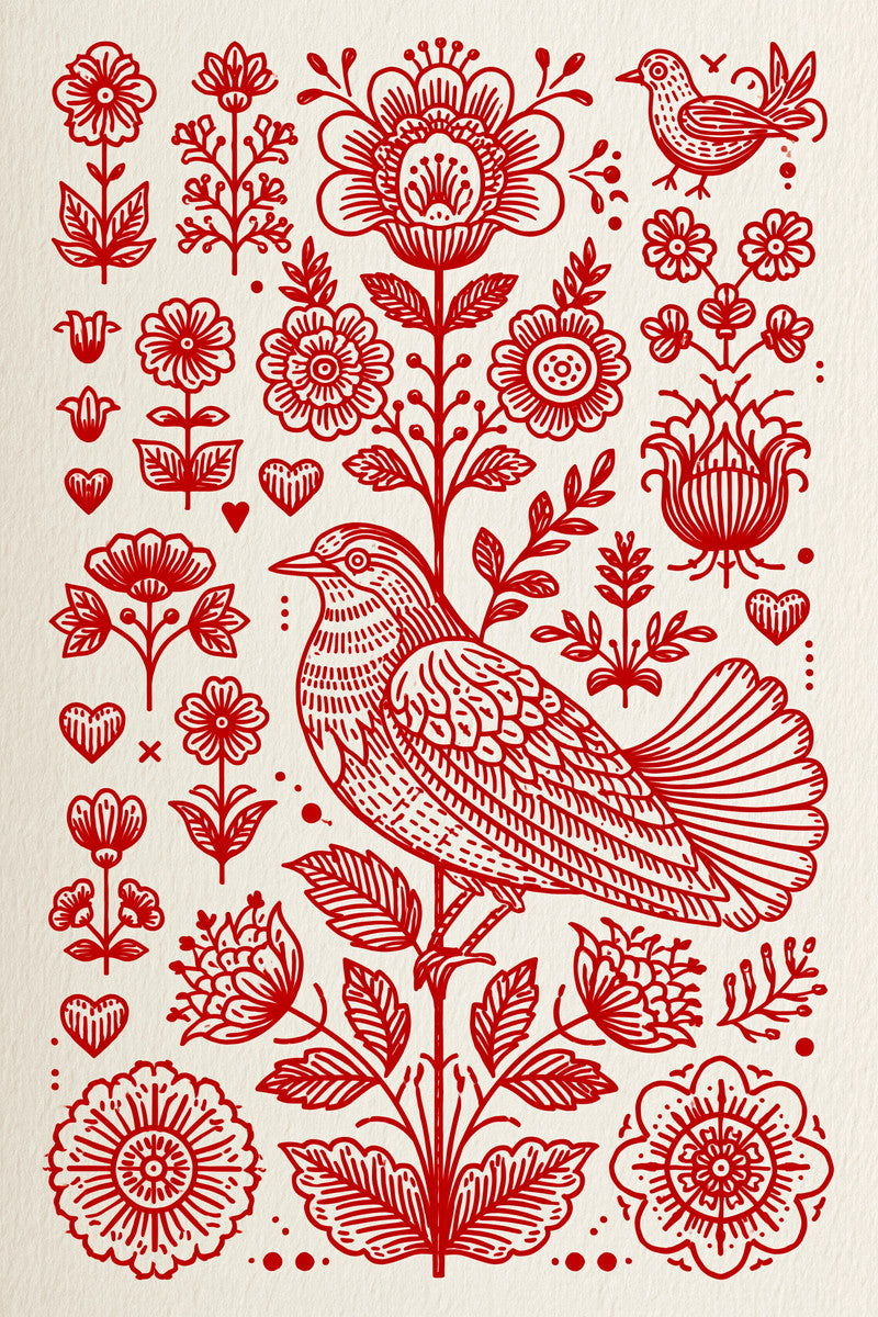 Folk Redwork Embroidery Pattern Book 02 from Folk Redwork & Country Florals Book 4, a digital embroidery design reference for machine embroidery designs, embroidery patterns and botanical and floral embroidery.