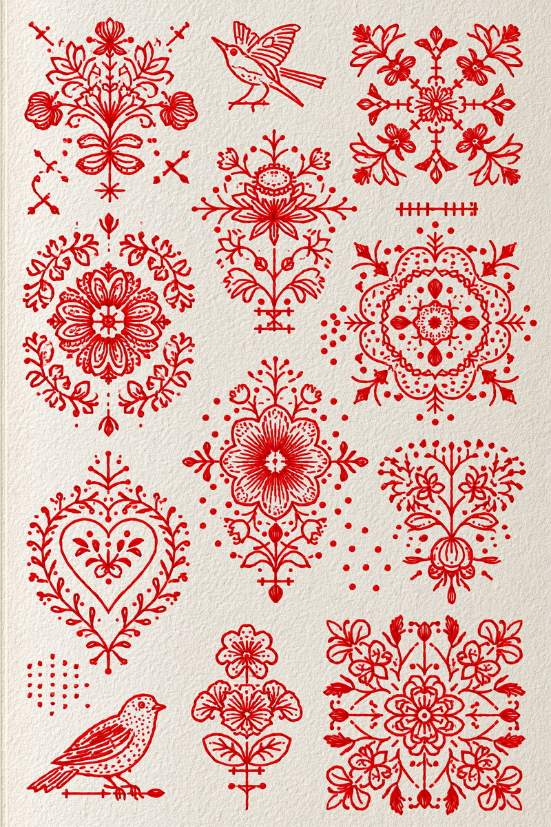 Folk Redwork Embroidery Pattern Book 03 from Folk Redwork & Country Florals Book 3, a digital embroidery design reference for machine embroidery designs, embroidery patterns and botanical and floral embroidery.