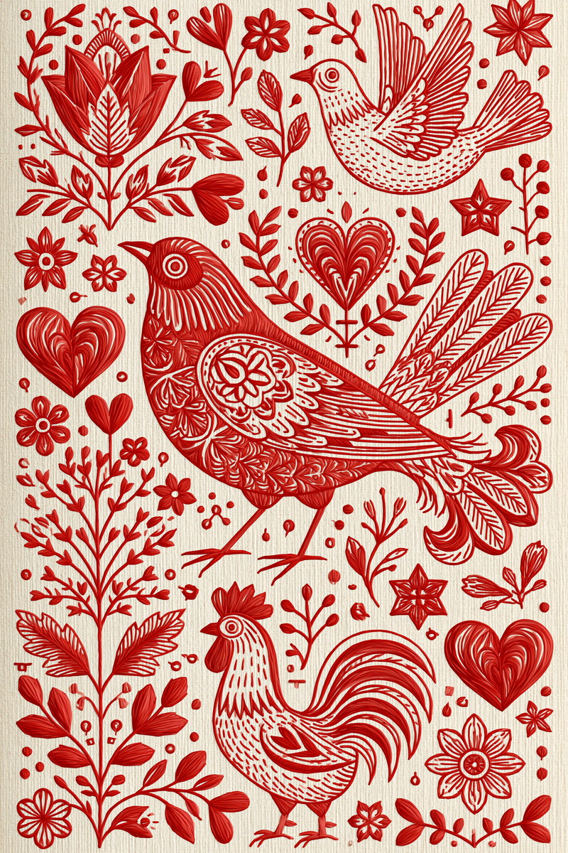 Folk Redwork Embroidery Pattern Book 04 from Folk Redwork & Country Florals Book 3, a digital embroidery design reference for machine embroidery designs, embroidery patterns and botanical and floral embroidery.