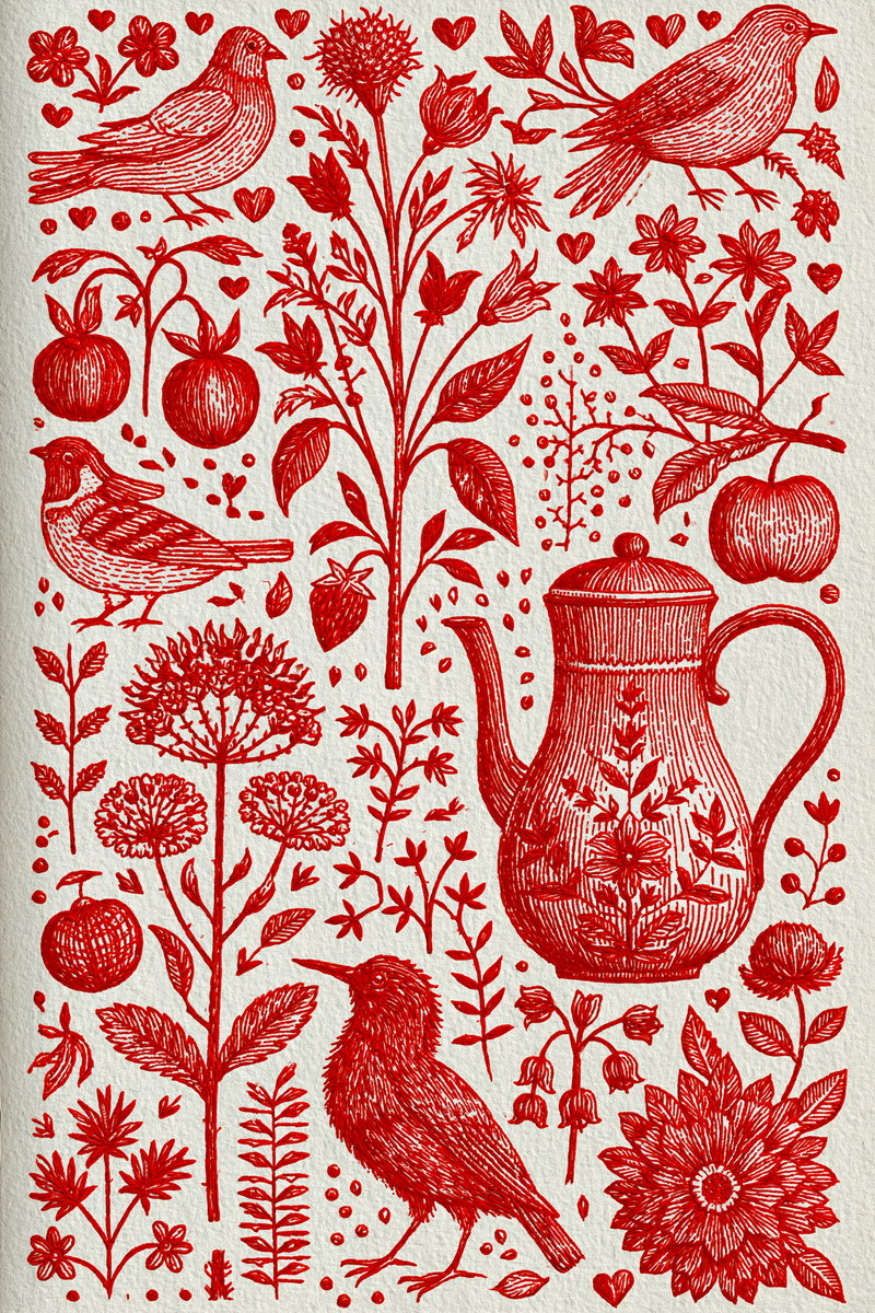 Folk Redwork Embroidery Pattern from Folk Redwork & Country Florals Book 1, a digital embroidery design reference for machine embroidery designs, embroidery patterns and botanical and floral embroidery.