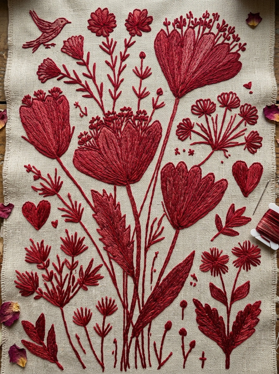 Folk Redwork Embroidery Pattern Book 2 from Folk Redwork & Country Florals Book 3, a digital embroidery design reference for machine embroidery designs, embroidery patterns and botanical and floral embroidery.