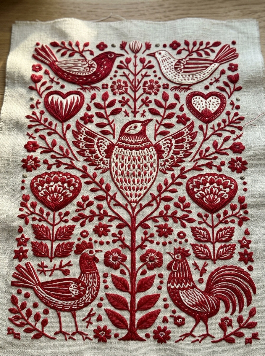 Folk Redwork Embroidery Pattern Book 2 from Folk Redwork & Country Florals Book 4, a digital embroidery design reference for machine embroidery designs, embroidery patterns and botanical and floral embroidery.