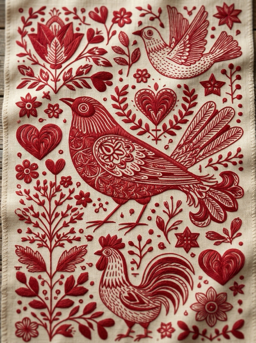 Folk Redwork Embroidery Pattern Book 4 from Folk Redwork & Country Florals Book 3, a digital embroidery design reference for machine embroidery designs, embroidery patterns and botanical and floral embroidery.