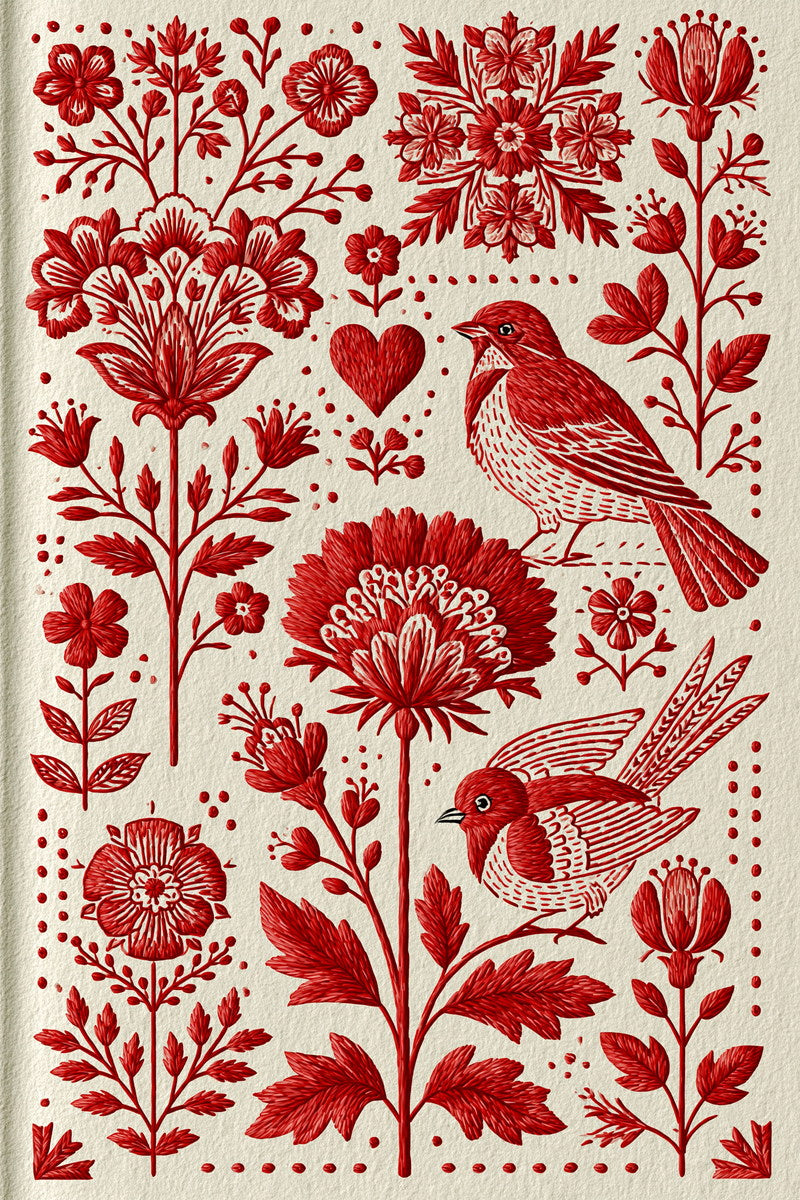 Folk Redwork Embroidery Pattern Book from Folk Redwork & Country Florals Book 1, a digital embroidery design reference for machine embroidery designs, embroidery patterns and botanical and floral embroidery.