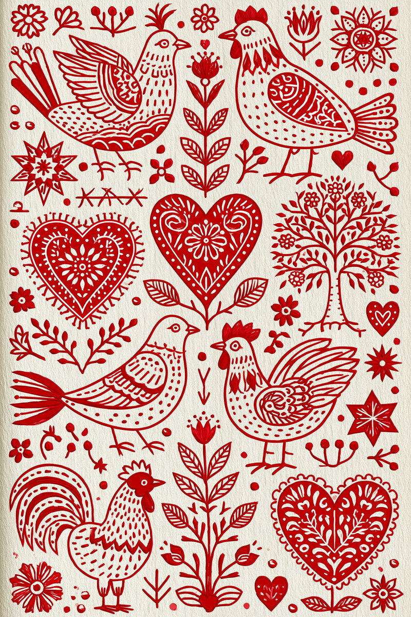 Folk Redwork Embroidery Pattern Book from Folk Redwork & Country Florals Book 3, a digital embroidery design reference for machine embroidery designs, embroidery patterns and botanical and floral embroidery.