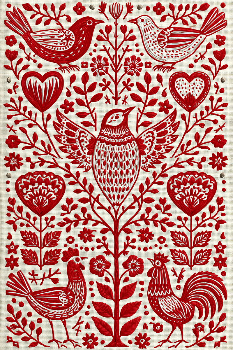 Folk Redwork Embroidery Pattern Book from Folk Redwork & Country Florals Book 4, a digital embroidery design reference for machine embroidery designs, embroidery patterns and botanical and floral embroidery.