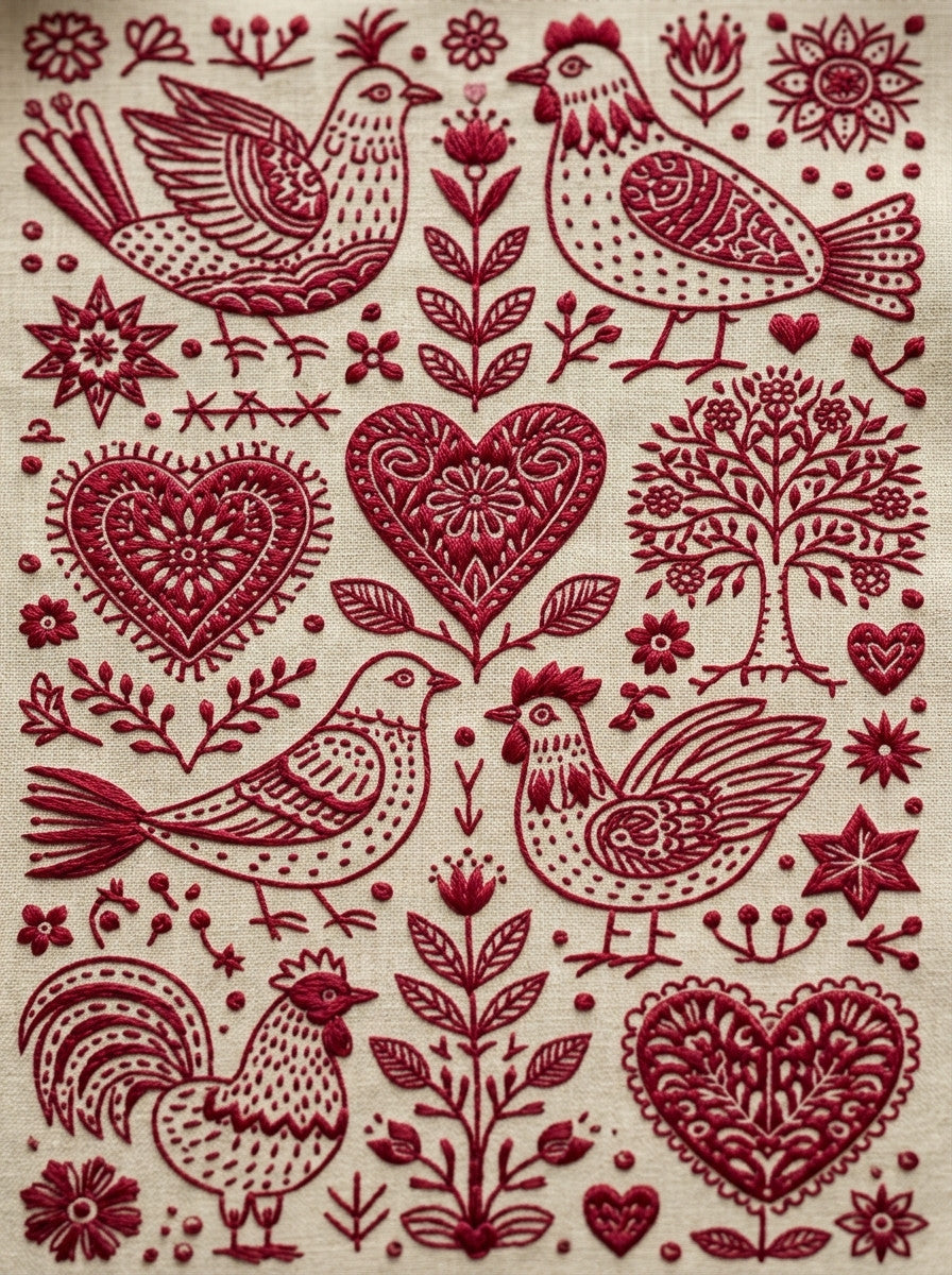 Folk Redwork Embroidery Pattern Book from Folk Redwork & Country Florals Book 3, a digital embroidery design reference for machine embroidery designs, embroidery patterns and botanical and floral embroidery.