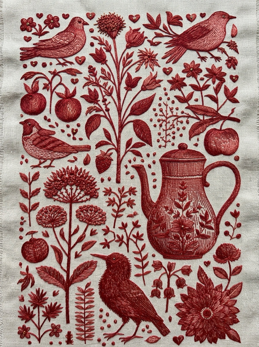Folk Redwork Embroidery Pattern Png from Folk Redwork & Country Florals Book 1, a digital embroidery design reference for machine embroidery designs, embroidery patterns and botanical and floral embroidery.