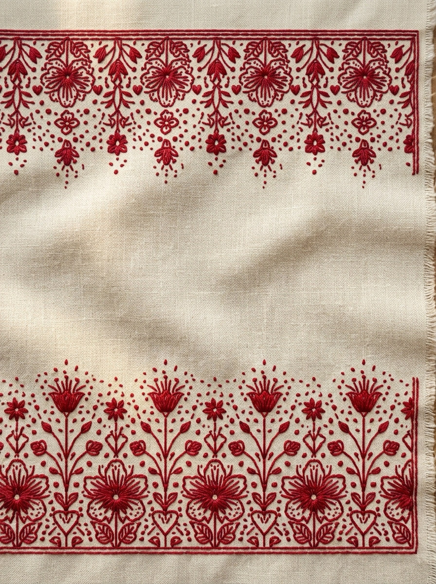 Folk Redwork Mini Border Unit from Folk Redwork & Country Florals Book 1, a digital embroidery design reference for machine embroidery designs, embroidery patterns and border and edge embroidery.