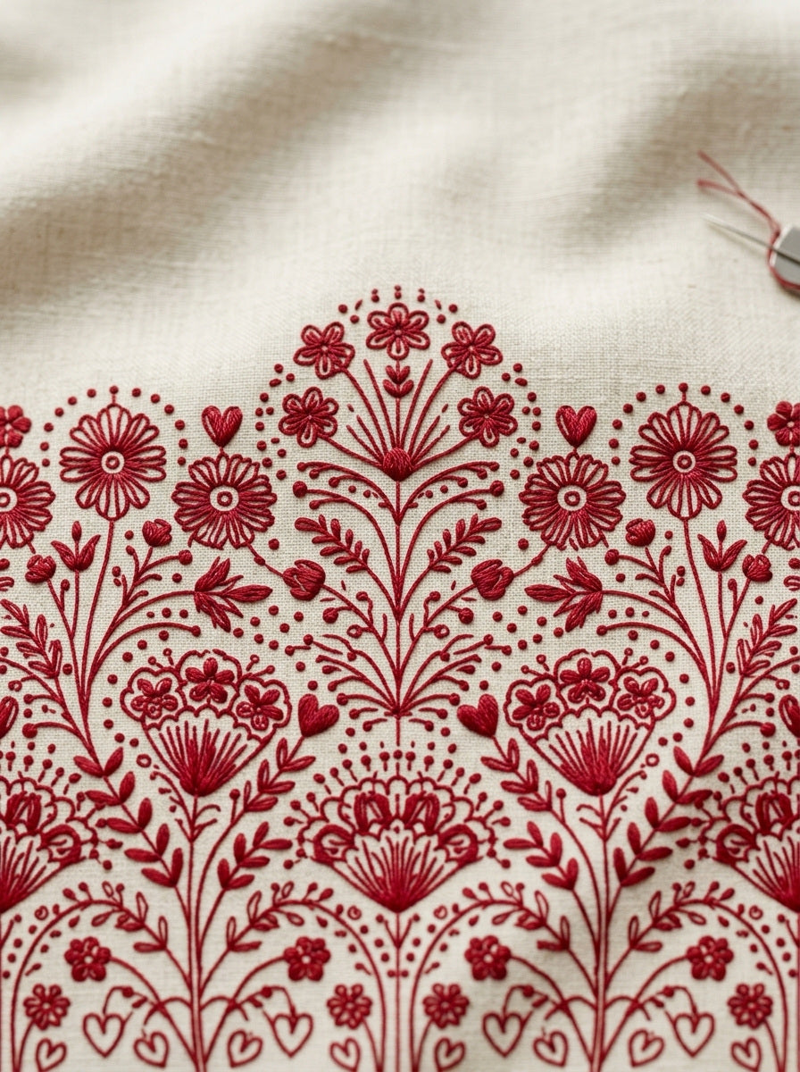 Folk Redwork Mini Border Unit from Folk Redwork & Country Florals Book 2, a digital embroidery design reference for machine embroidery designs, embroidery patterns and border and edge embroidery.