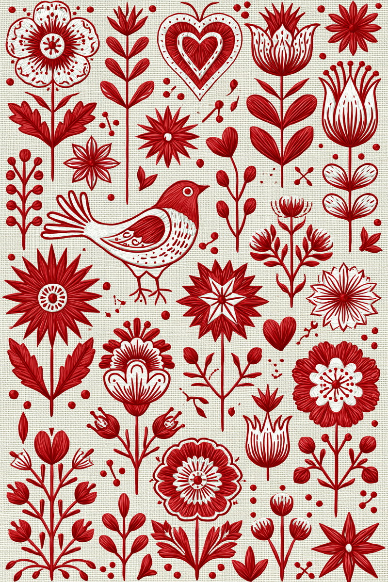 Folk Redwork Mini Motif Library from Folk Redwork & Country Florals Book 3, a digital embroidery design reference for machine embroidery designs, embroidery patterns and small motif and accent designs.