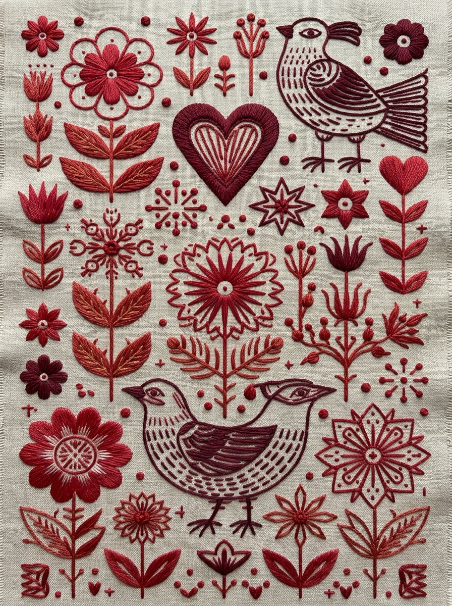 Folk Redwork Mini Motif Library from Folk Redwork & Country Florals Book 1, a digital embroidery design reference for machine embroidery designs, embroidery patterns and small motif and accent designs.