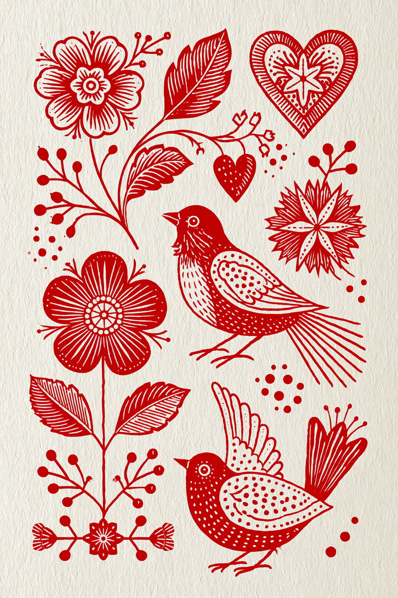 Folk Redwork Mini Motif Set from Folk Redwork & Country Florals Book 2, a digital embroidery design reference for machine embroidery designs, embroidery patterns and small motif and accent designs.