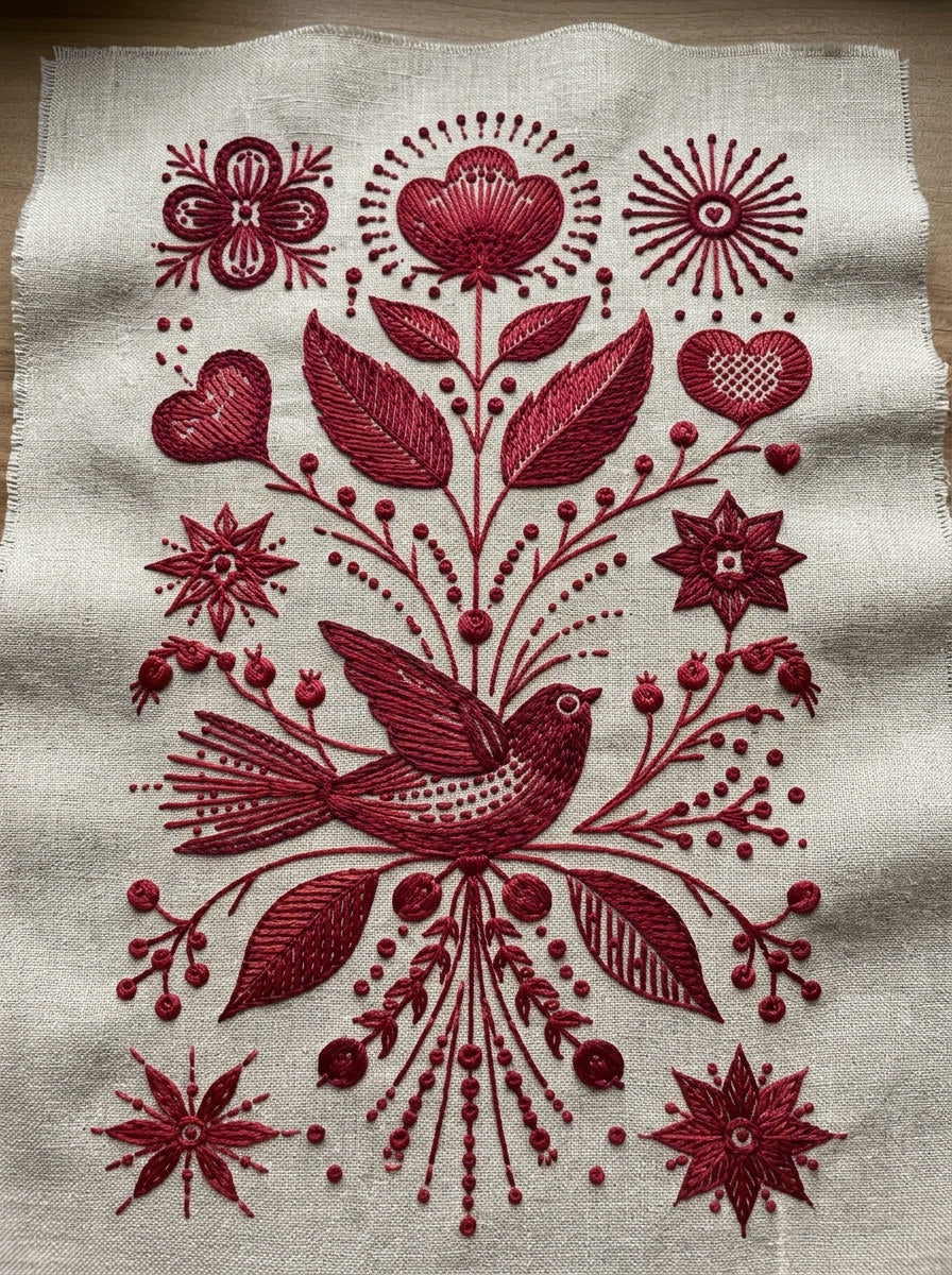 Folk Redwork Mini Motif Set from Folk Redwork & Country Florals Book 3, a digital embroidery design reference for machine embroidery designs, embroidery patterns and small motif and accent designs.