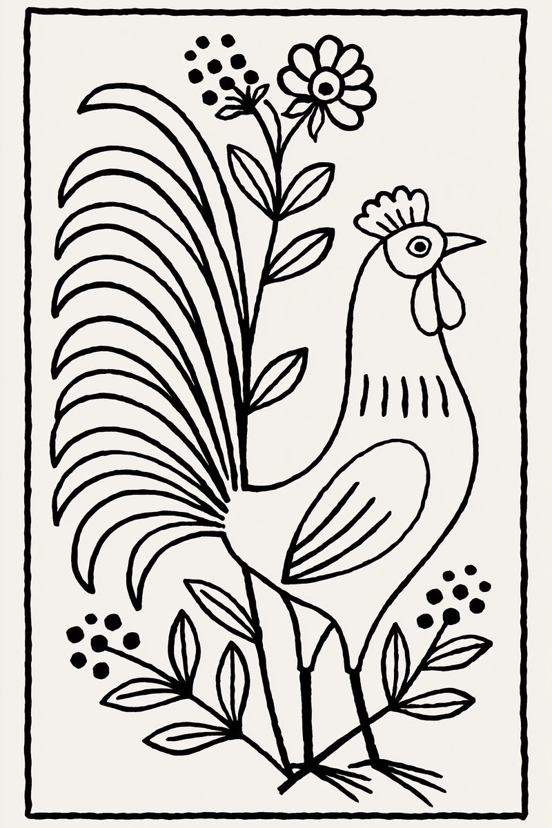 Folk Rooster And Flower Motif from Hungarian & Slavic Embroidery Motifs Book 4, a digital embroidery design reference for machine embroidery designs, embroidery patterns and botanical and floral embroidery.